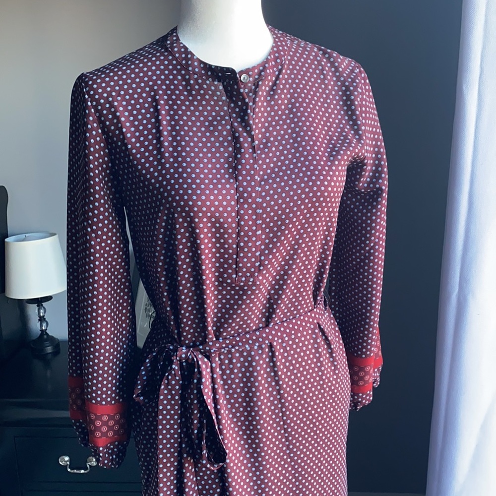 LOFT Burgundy Tie-Waist Dress (Size XS) - Picture 2 of 10